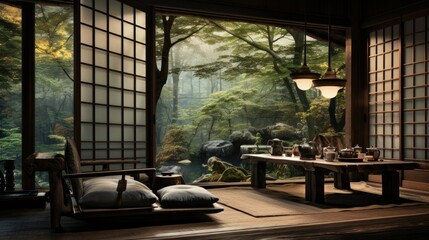 Japanese-style high-end living room design, Japanese modern-style living room, black artistic high-end living room design