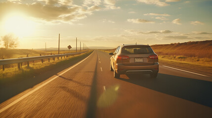 road trip by sunset view