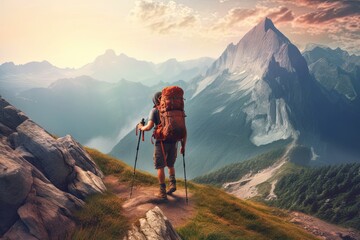 Conquering New Heights: An Adventurous Hiker Explores the Majestic Mountain Trail, generative AI