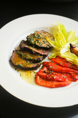 Roast beef with grilled peppers
