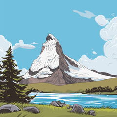 Matterhorn hand-drawn comic illustration. Matterhorn. Vector doodle style cartoon illustration