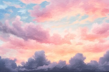 Obraz premium Whimsical Silhouettes: Dreamy Twilight with Soft Pastel Clouds at Dusk, generative AI