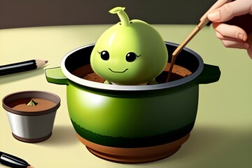 sprout in pot. Generative AI