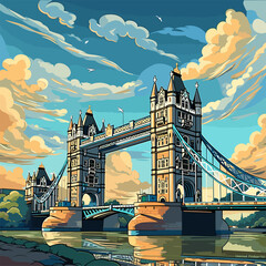 Tower Bridge hand-drawn comic illustration. Tower Bridge. Vector doodle style cartoon illustration