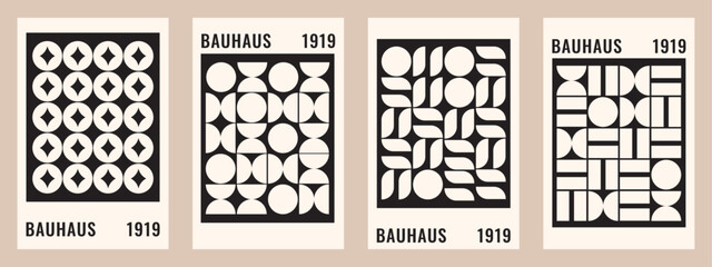 A set of simple geometric posters in the Bauhaus style. Vector illustrations in a minimalistic style. Modern interior design.