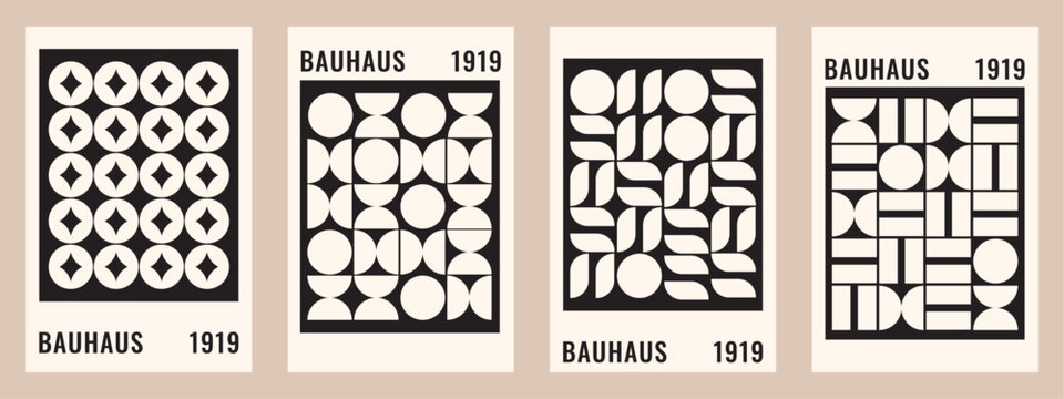 A set of simple geometric posters in the Bauhaus style. Vector illustrations in a minimalistic style. Modern interior design.