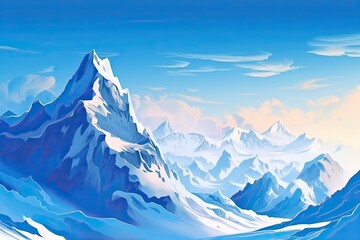 Majestic Peaks: Snow-Capped Mountain Range Amidst a Clear Blue Sky � A Breathtaking Background, generative AI
