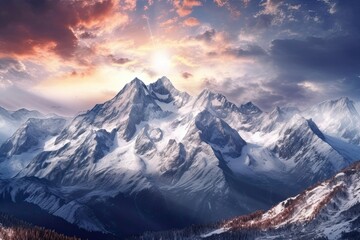 Snow-Capped Peaks and Pristine Alpine Beauty: A Majestic Mountain Range Showcasing Nature's Splendor, generative AI