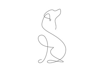Continuous one line art of a dog vector illustration. Tattoo design. Stock illustration. Pro vector.