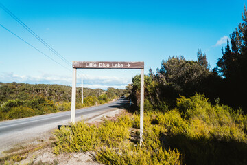 Little Blue Lake sign in tasmania