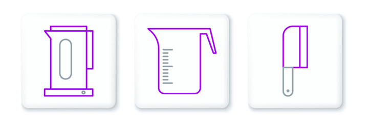 Set line Meat chopper, Kettle with handle and Measuring cup icon. Vector