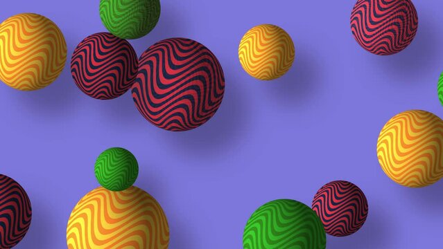 Colorful circle ball moving on pastel purple background, animation motion graphics.