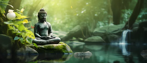 Fotobehang Meditating buddha on a rock © Umair