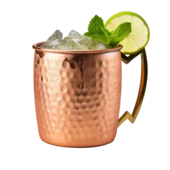 Washable wall murals Moscow Cocktail "Moscow mule" in a copper mug, decorated with mint and lime leaves