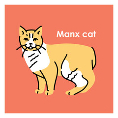 Manx cat black line icon. Farm animals.
