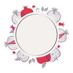 Rosh Hashanah design template with hand drawn pomegranate branches. Shana Tova Lettering. Translation from Hebrew - Happy New Year