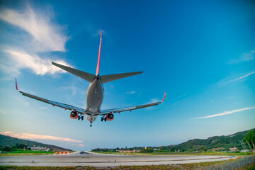 Airplane arriving at Skiathos airport