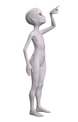 Grey alien on transparent background, 3d render