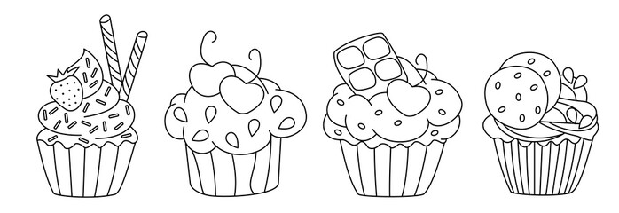 Ice Cream Collection Outline, Ice Cream Line Drawing Illustration