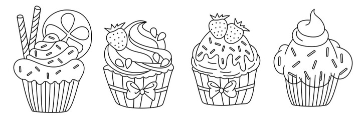 Ice Cream Collection Outline, Ice Cream Line Drawing Illustration