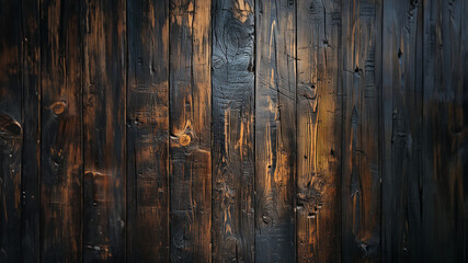 Alte Holzwand mit struktur und verbranten dunklen Stellen und Holzmuster, ai generativ