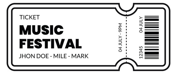 Fresh design Ticket Vector template for invitation, cinema, event, concert, music festival, movie festival, show, performance, etc.