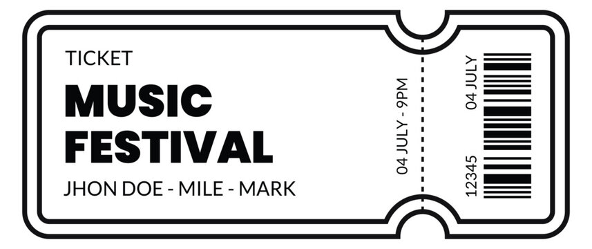 Fresh design Ticket Vector template for invitation, cinema, event, concert, music festival, movie festival, show, performance, etc.