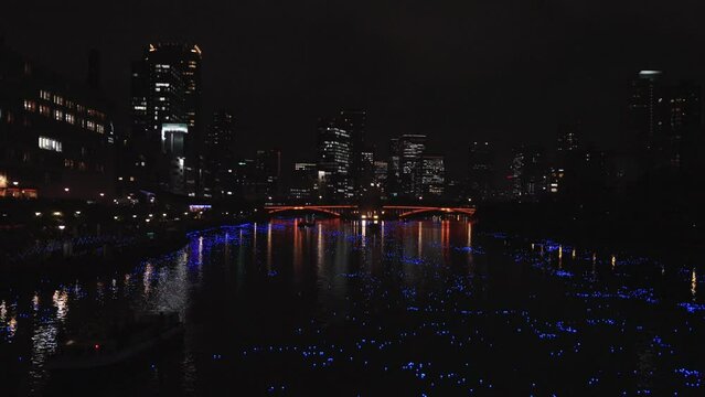 Naniwa at Night in Osaka Japan, Tanabata Flowing Galaxy River Event