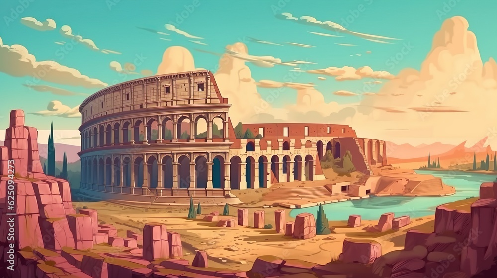 Poster abstract background ancient rome. the stage for a historical journey with an illustration of an anci