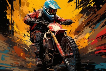 Colorful Dirt Bike Racer With Grunge Background