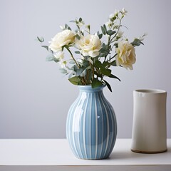 Modern vase, home decor, spring flowers table in bright light room interior, Scandinavian home style