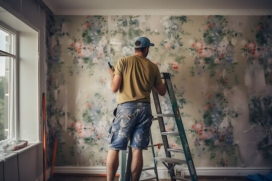 Craftsmanship in Action: Wallpaper Installer at Work, Generative AI