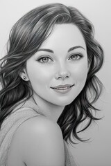 Naklejka premium Young beautiful woman, pencil sketch portrait. Generative AI