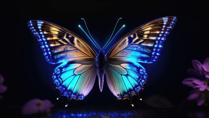 Fototapeta na wymiar Colorful butterfly, close up, bokeh background. Generative AI