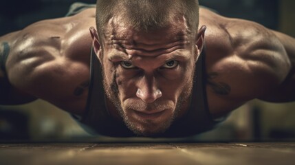 Push ups, workout and portrait of strong man in gym for challenge, exercise and performance. Generative AI 6