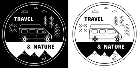 Travel camper. Camper life. Logo, sticker, label.