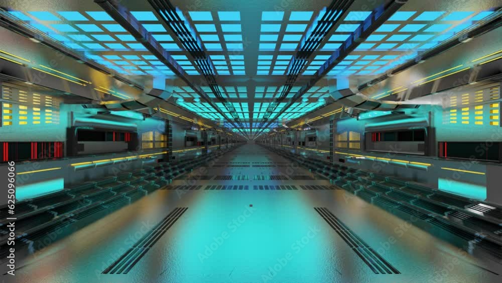 Poster movement along the space fantasy corridor. looped animation. 3d render