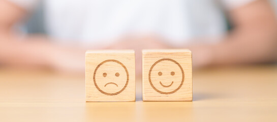 Woman show Emotion face block, Mental health Assessment, Psychology, Health Wellness, Feedback, Customer Review, Experience, Satisfaction Survey, Opinion, Evaluation and World Mental Health day