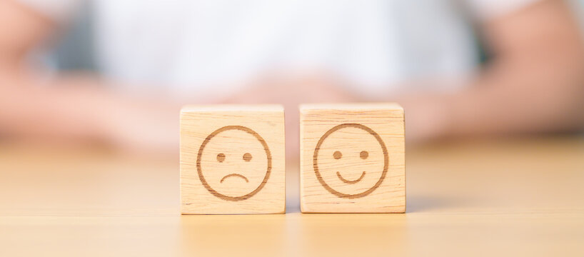 Woman show Emotion face block, Mental health Assessment, Psychology, Health Wellness, Feedback, Customer Review, Experience, Satisfaction Survey, Opinion, Evaluation and World Mental Health day