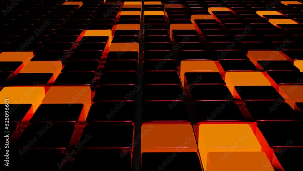 Poster dark background with flashing black squares. looped animation. 3d render