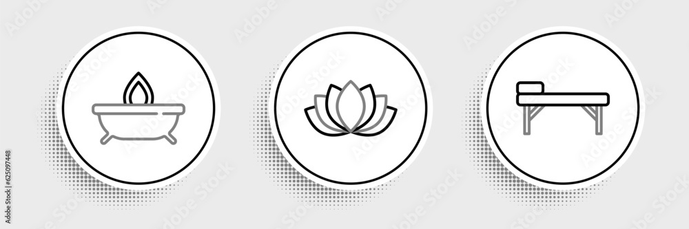 Canvas Prints set line massage table, aroma candle and lotus flower icon. vector