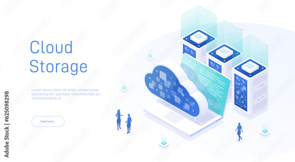 Poster concepts cloud storage isometric. online computing storage 3d isometry concept. cloud computing or s
