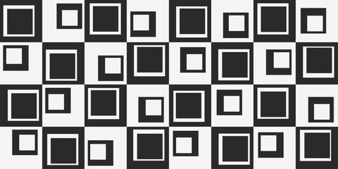 Black and white checkered tiles. Vector chessboard, repeating pattern. Squares, inside other squares.
 For printing and decorating seamless surfaces.