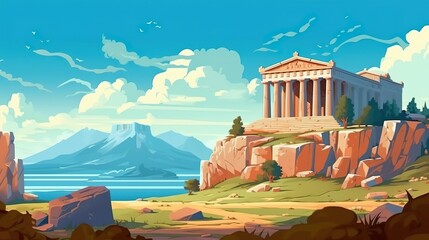 Abstract background Greek temples. Illustration that showcasing ancient Greece, showcasing a magnificent Greek temple in all its glory. Generative AI. - obrazy, fototapety, plakaty