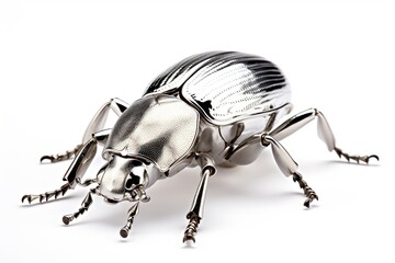 Shiny Silver Beetle Isolated on White Background. Generative AI