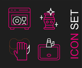 Set line Washbasin, Cleaning service, vase and Dishwasher machine icon. Vector