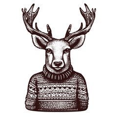 deer wearing a sweater vintage sketch © Satoru Sketches