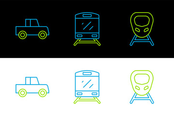 Set line High-speed train, Car and Train icon. Vector