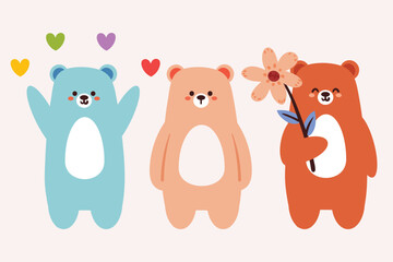 hand drawing cartoon bear sticker. cute animal drawing for icon