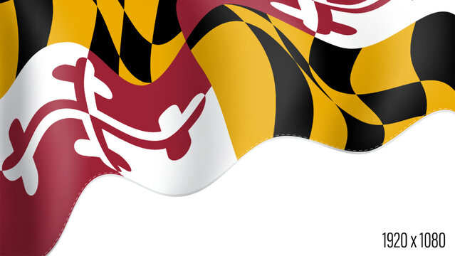 American state of Maryland realistic founding day background. USA state of Maryland banner in motion waving, fluttering in wind. Festive patriotic HD format template for independence day